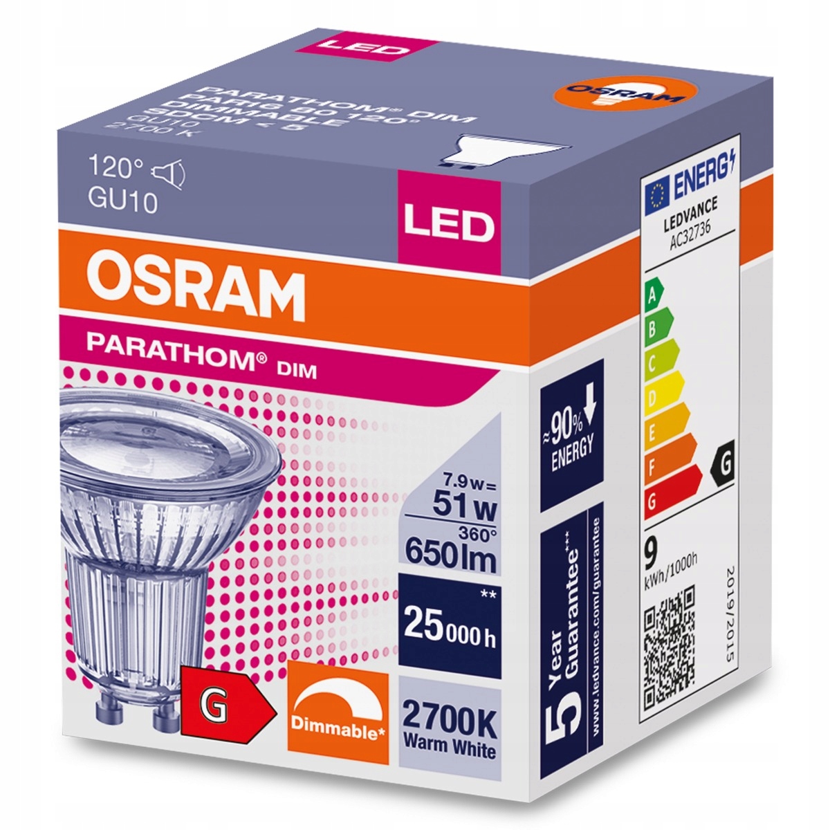 Żarówka LED GU10 7,9W 2700K 120° ŚCIEMNIALNA OSRAM Marka Osram