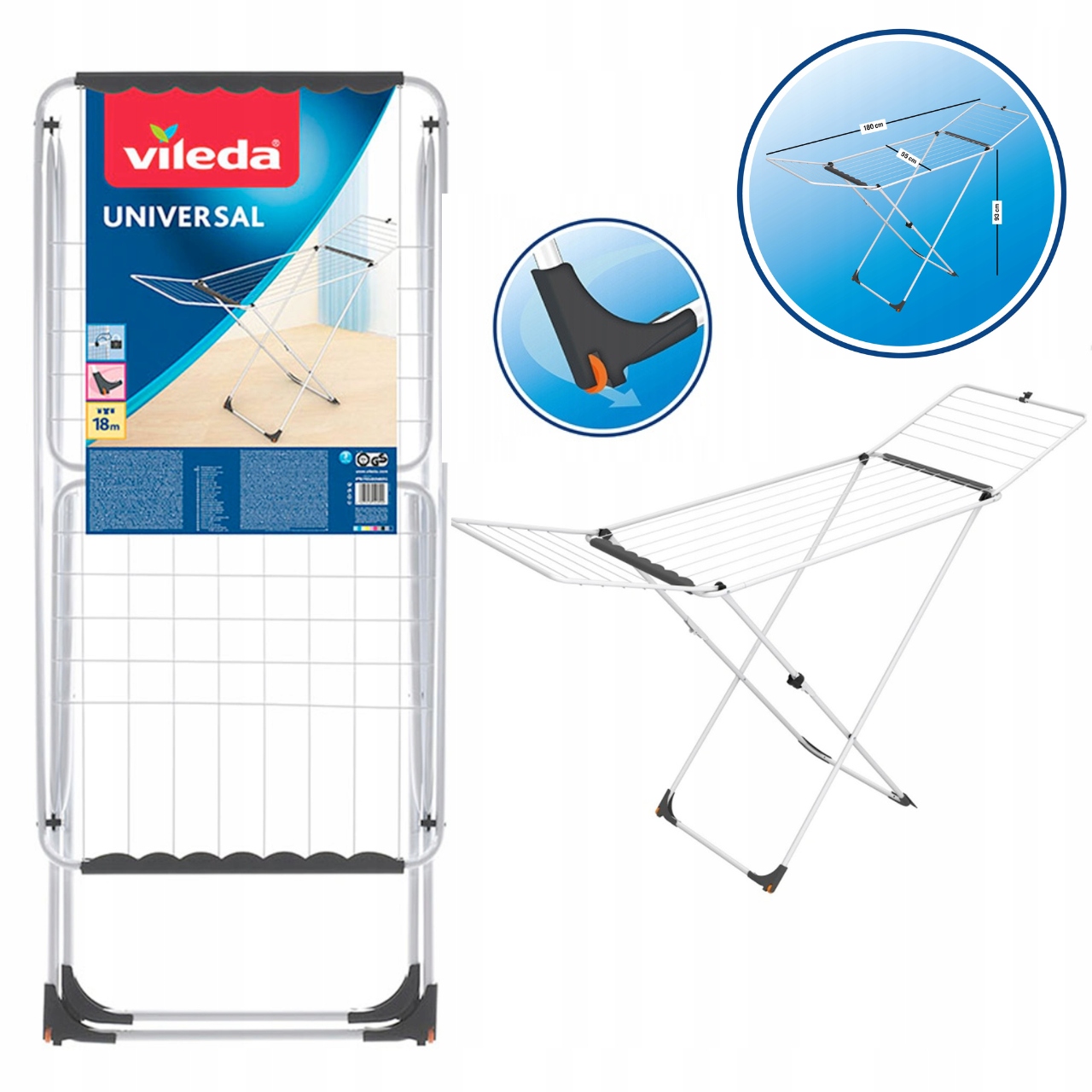 Suszarka Wolnostojąca Na Pranie Vileda Pozioma 180 CM Do Domu Ogrodu Balkon