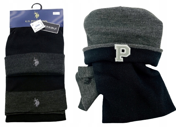 Dětská zimní sada oboustranná Čepice a šála Us Polo Assn. 53-58 cm