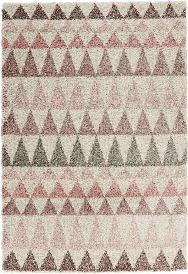 Růžově krémový hrubý koberec typu shaggy do obývacího pokoje, vzor boho 120 x 170 cm