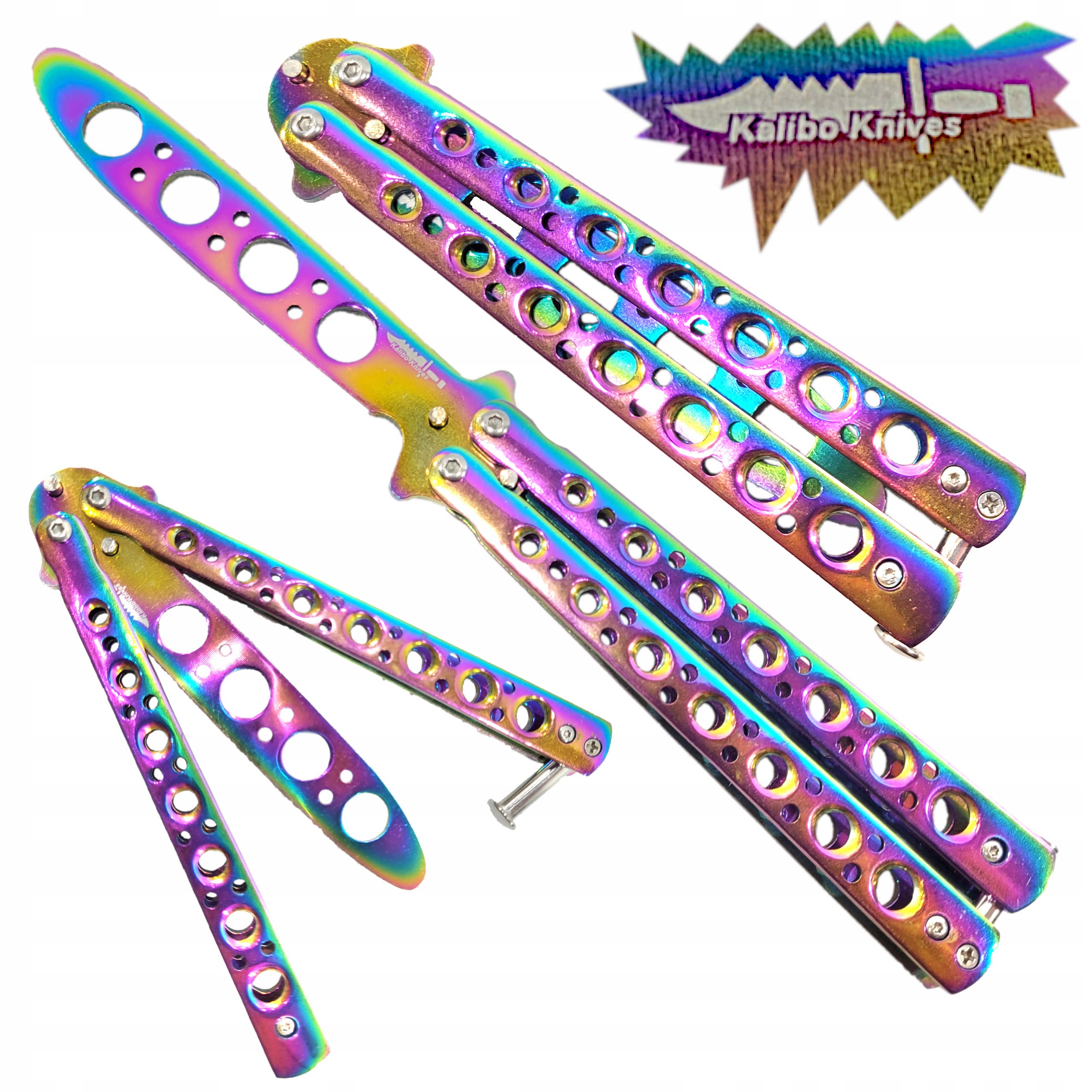 

Nóż Motylek,tęcza Treningowy Tępy Rainbow Fade Cs