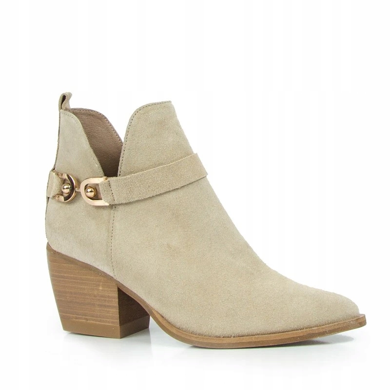 CARINII B8875 BOTKI KOWBOJKI SKÓRA ZAMSZ BEŻOWE 39