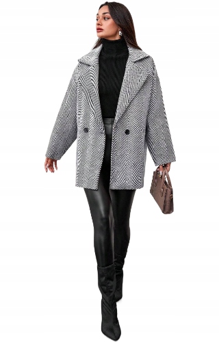 Shein Dámský Černobílý Kabát Se Zapínáním Na Zip