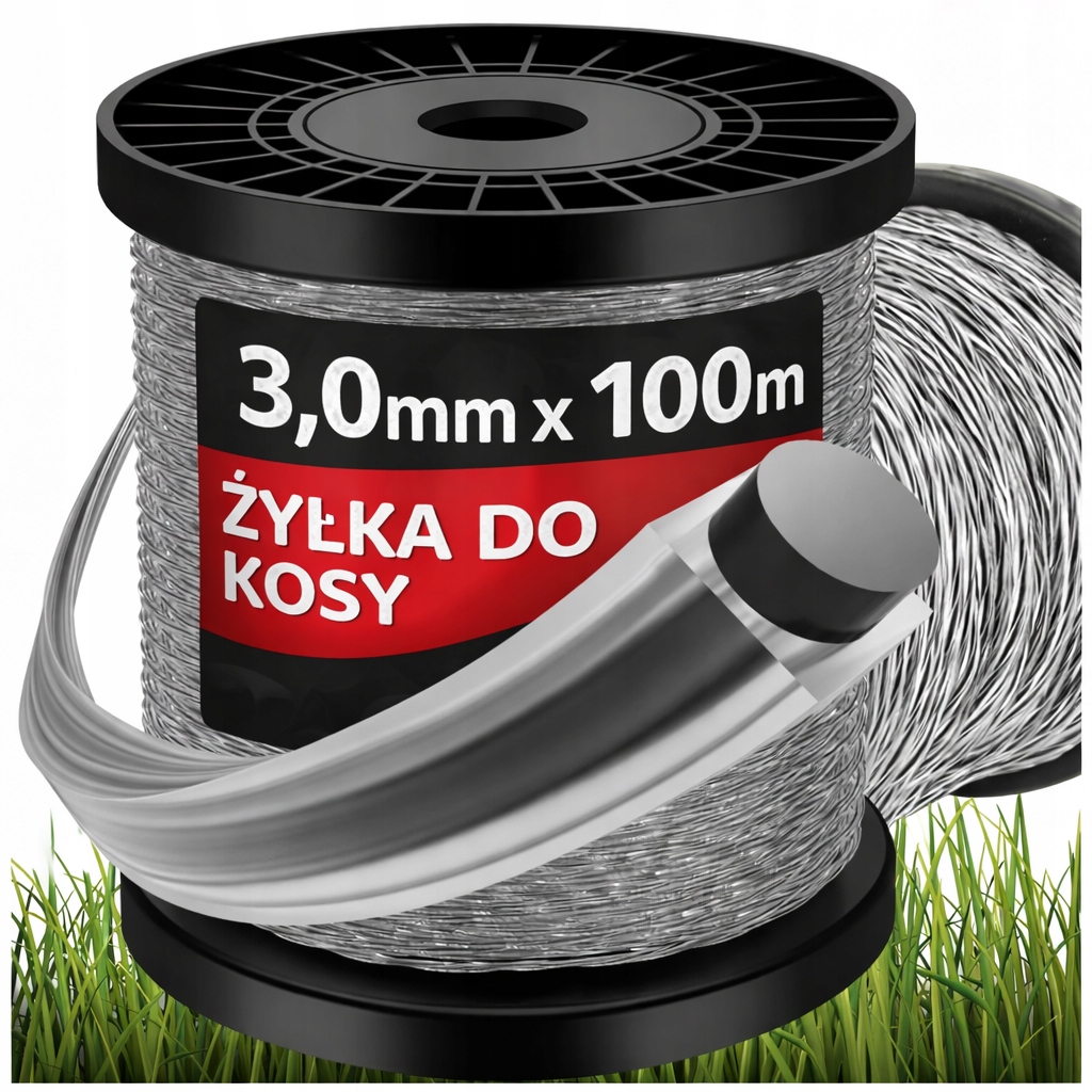 ŻYŁKA DO KOSY TNĄCA PODKASZARKI ZBROJONA DRUTEM KWADRATOWA 100m