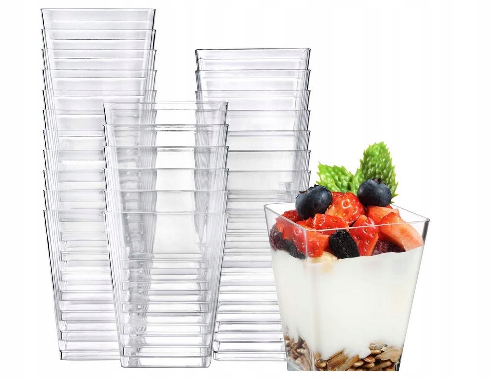 KUBEK PUCHARKI NA PRZEKĄSKI DESERY 150ML 24SZT POJEMNIK NA DESER KWADRATOWY Kolor przezroczysty