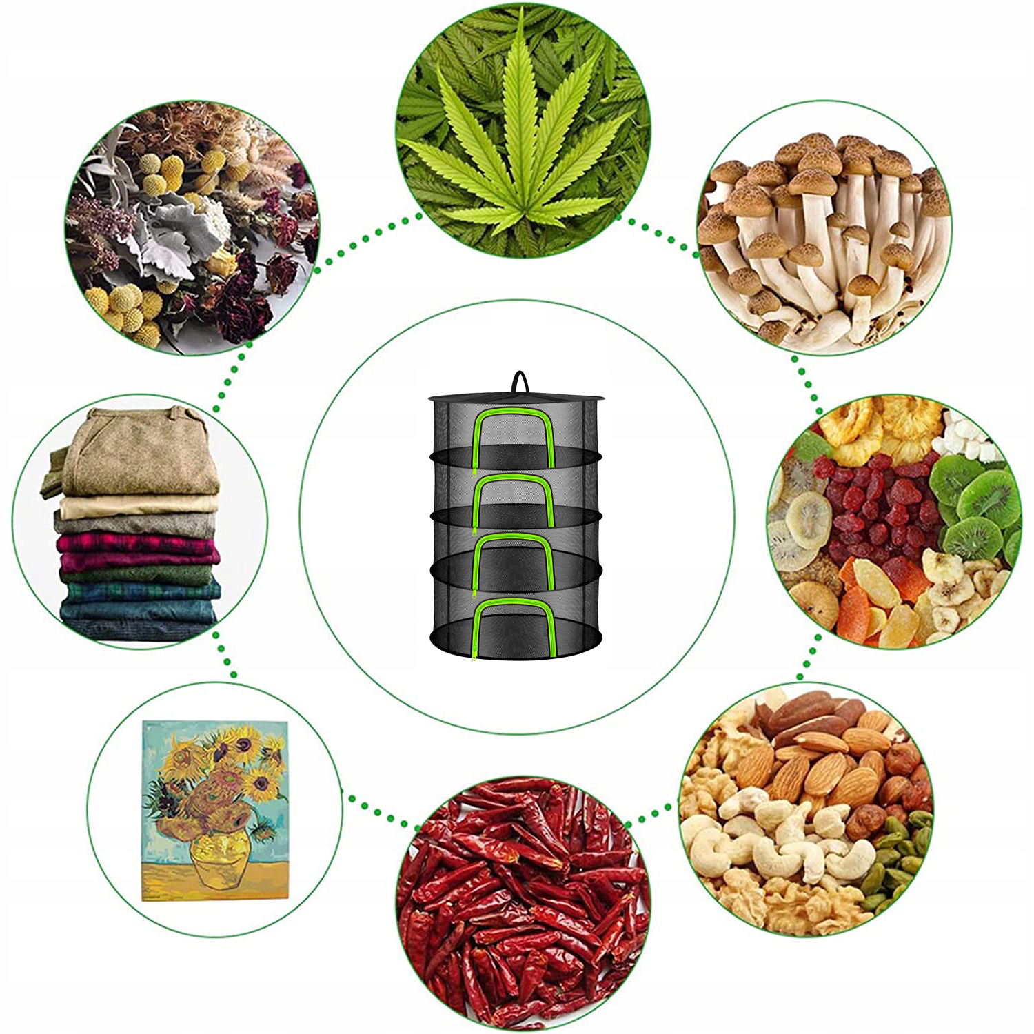 4-WARSTWOWA SIATKA DO SUSZENIA ZIÓŁ, SUSZARKA DO ROŚLIN, SKŁADANA SIATKA Długość 80 cm