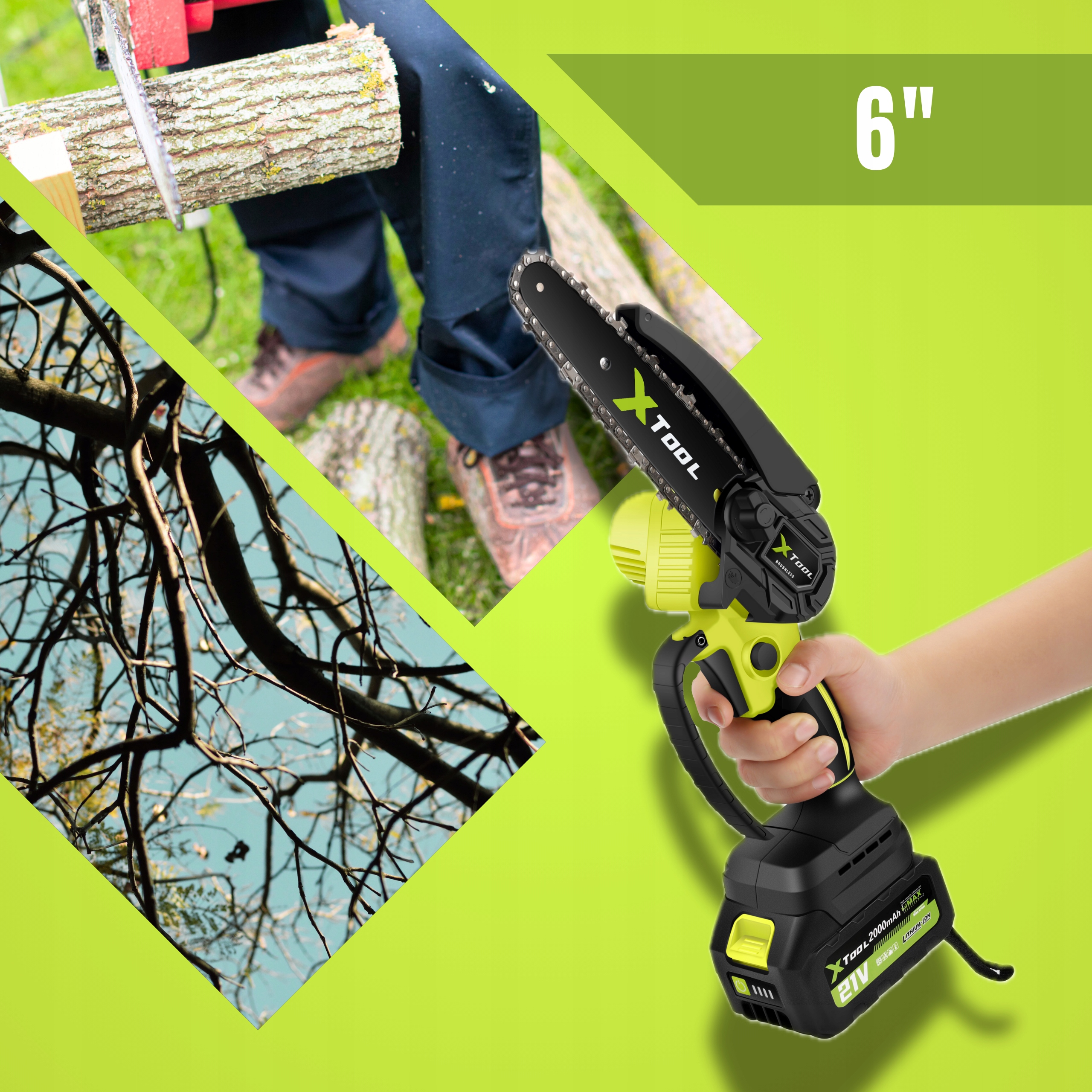 PIŁA AKUMULATOROWA ŁAŃCUCHOWA 6" BEZSZCZOTKOWA DO GAŁĘZI 2x AKU 3x ŁAŃCUCH Producent prowadnicy inny