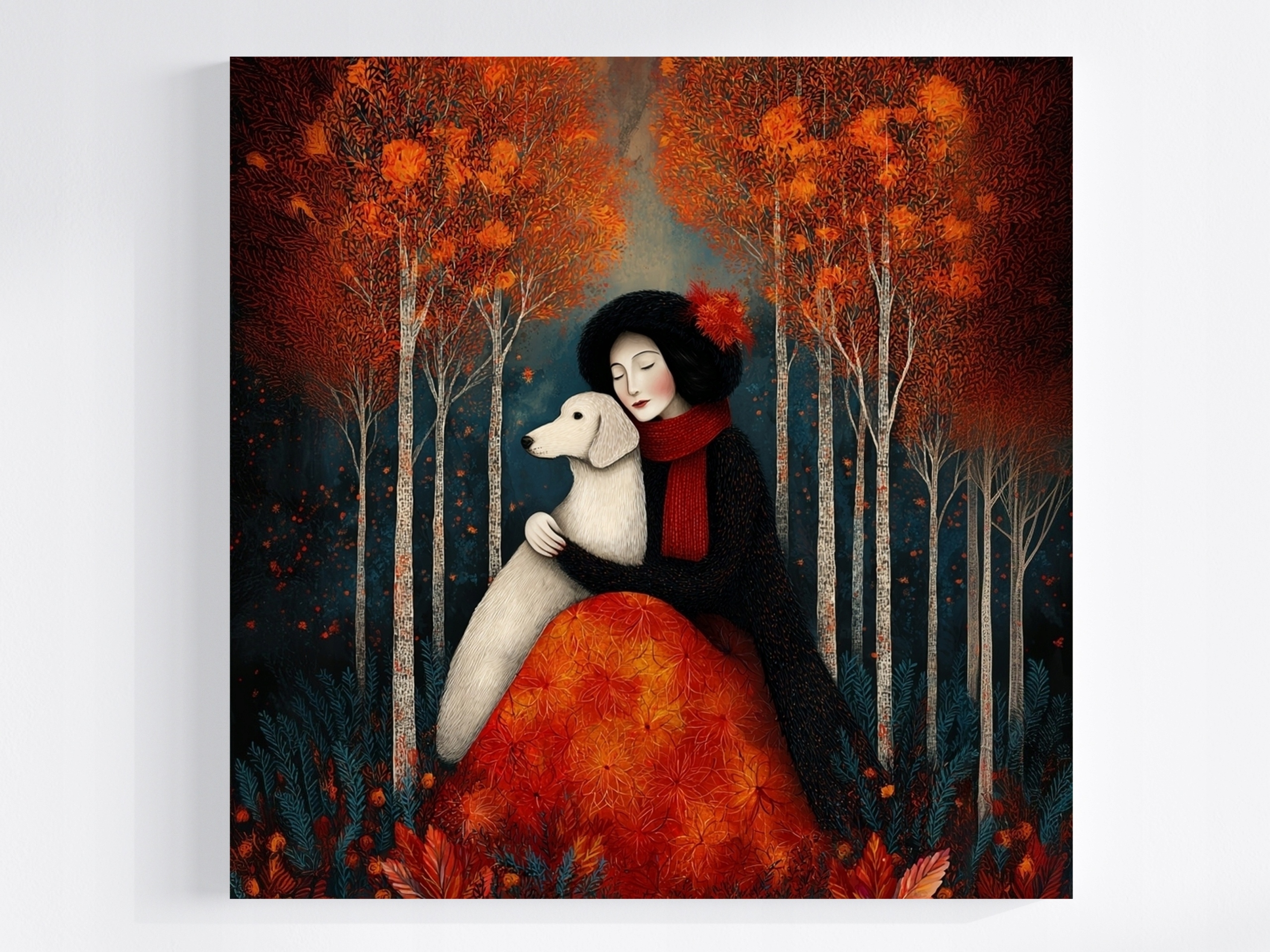 Obraz Na Plátně Canvas Grafika Portrét Žena Pes Procházka Podzim 80x80