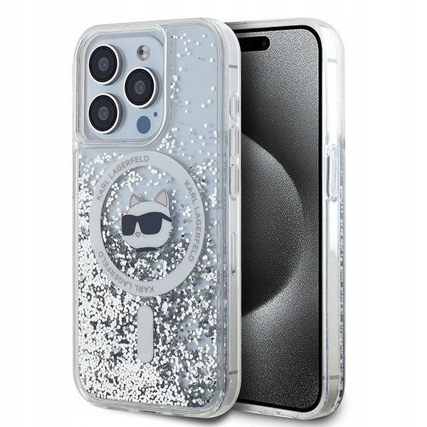 Pouzdro Karl Lagerfeld Liquid Glitter Choupette Head MagSafe pro iPhone 13 Pro