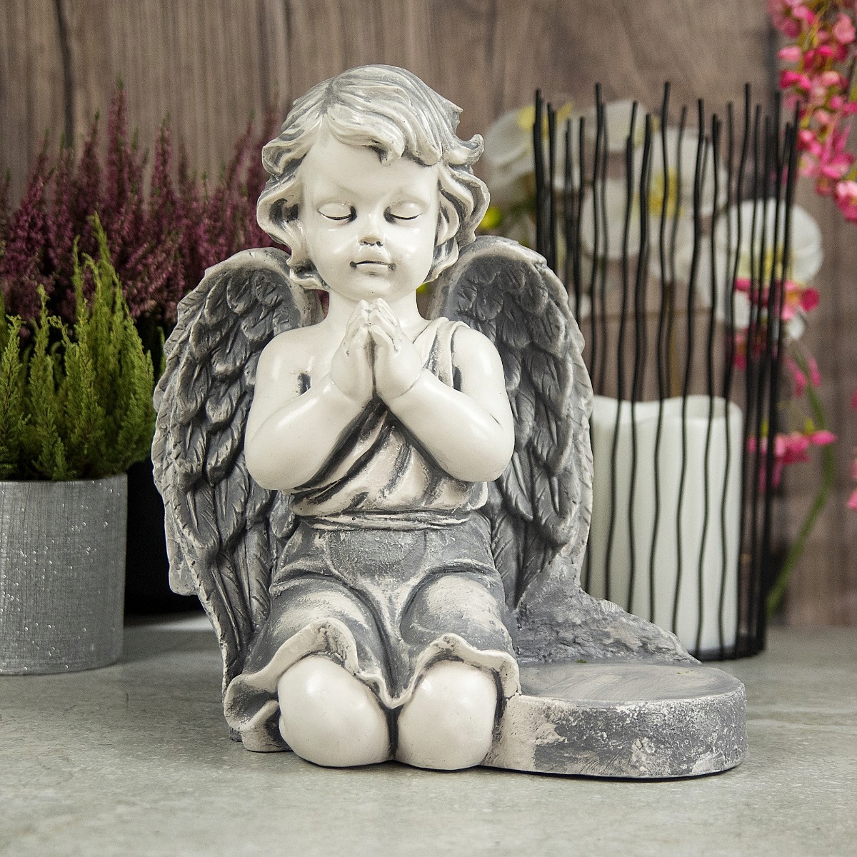 OZDOBA GIPSOWA ANIOŁ DUŻA FIGURKA NAGROBNA NA GRÓB Producent Decortrend
