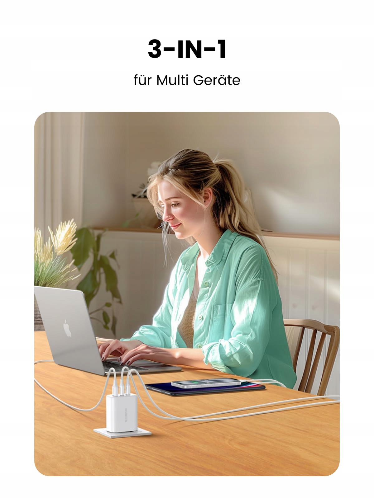 UGREEN Ładowarka USB C, 65 W, 3 porty USB-C, zasilacz PPS — miniatura 3