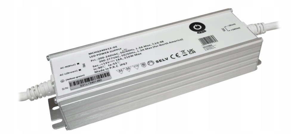 zasilacz stałonapięciowy Led 12V/18A 216W CV, metalowy, hermetyczny IP67