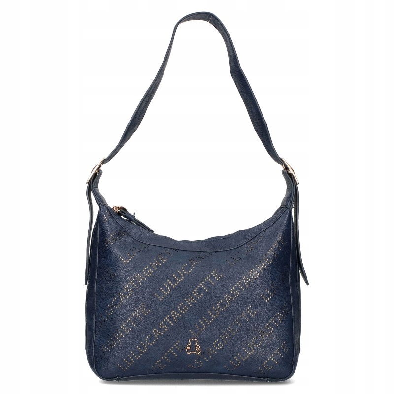 Lulucastagnette Dámská kabelka přes rameno s logem, kožená, modrá, medvídek