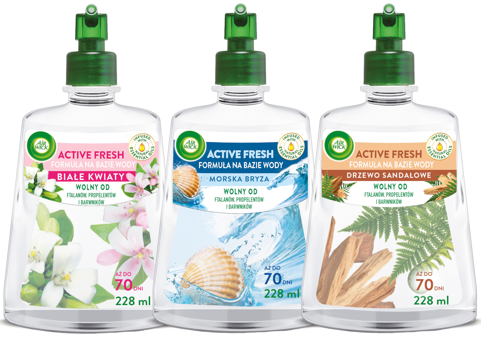 Levně Sada Air Wick Active Fresh Mořská bříza Bílé květy náplň 3x 228 ml