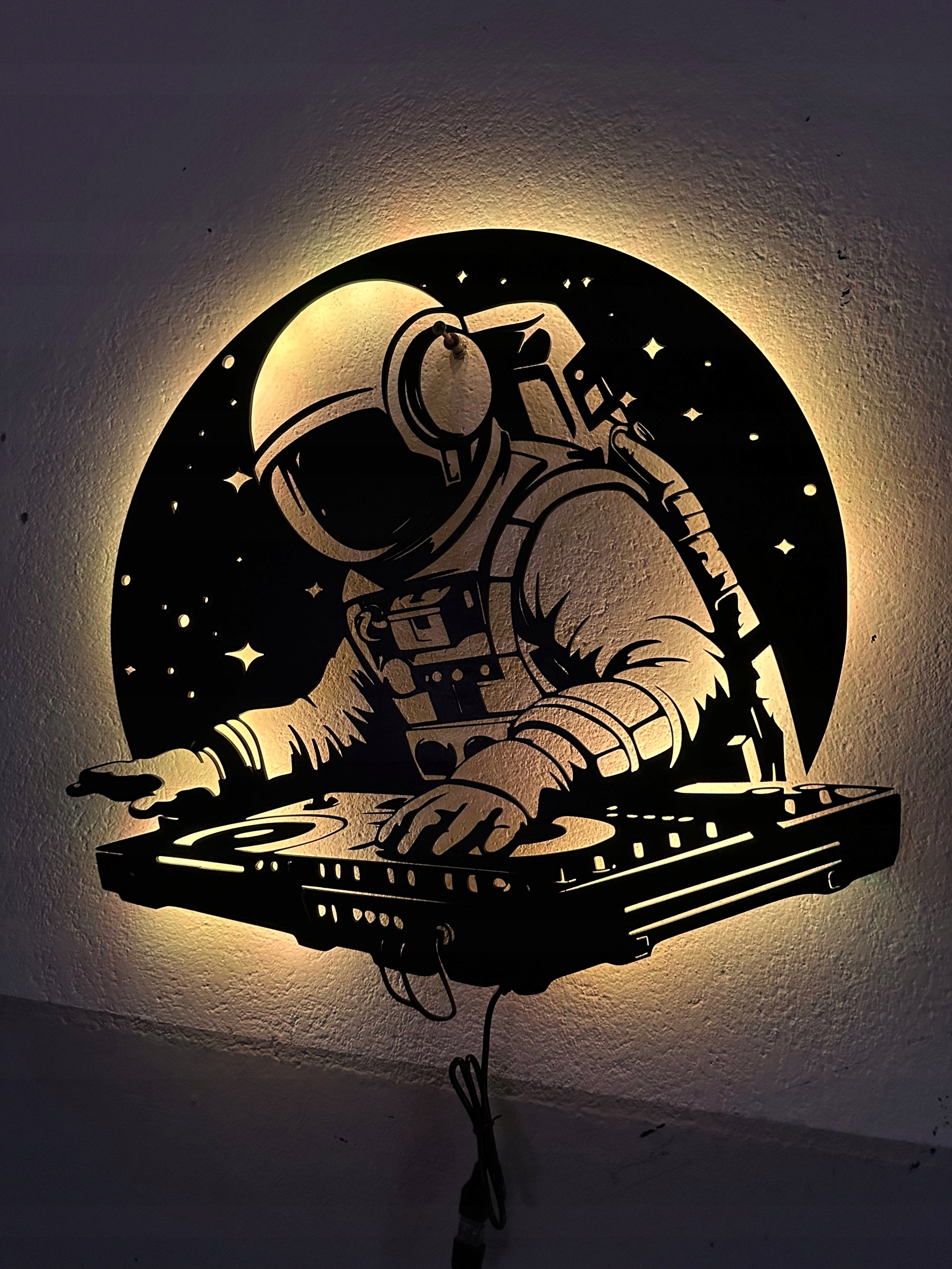 Dřevěný 3D obraz Astronaut Dj Nástěnná Dekorace Dárek Noční Lampa Led