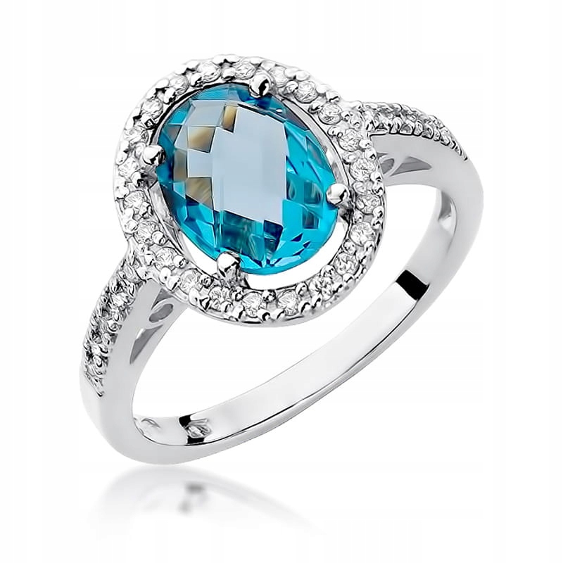 Prstýnek z bílého zlata 585, zásnubní topaz swiss, elegantní, s očkem