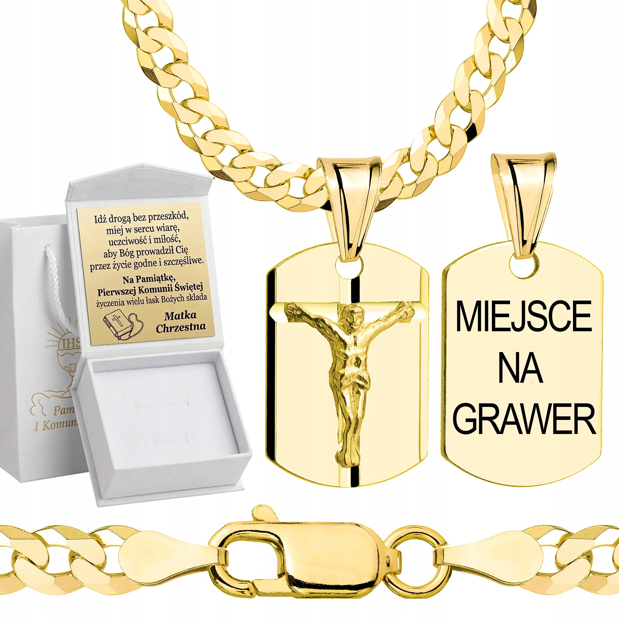 Zlatý Řetízek Na Přijímání S Medailonem Pr 925/ 585 Pozlacený Gravírování 50 cm