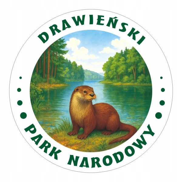 Naklejka 8 cm Drawieński Park Narodowy z Wydrą