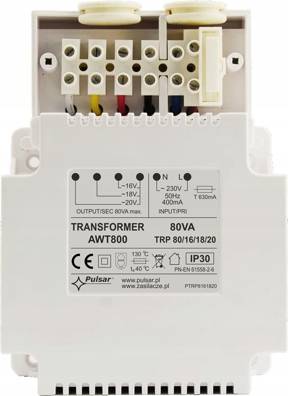 Transformátor Pulsar AWT800 80VA 16V/18V/20V Pro Kolejnice Din IP30
