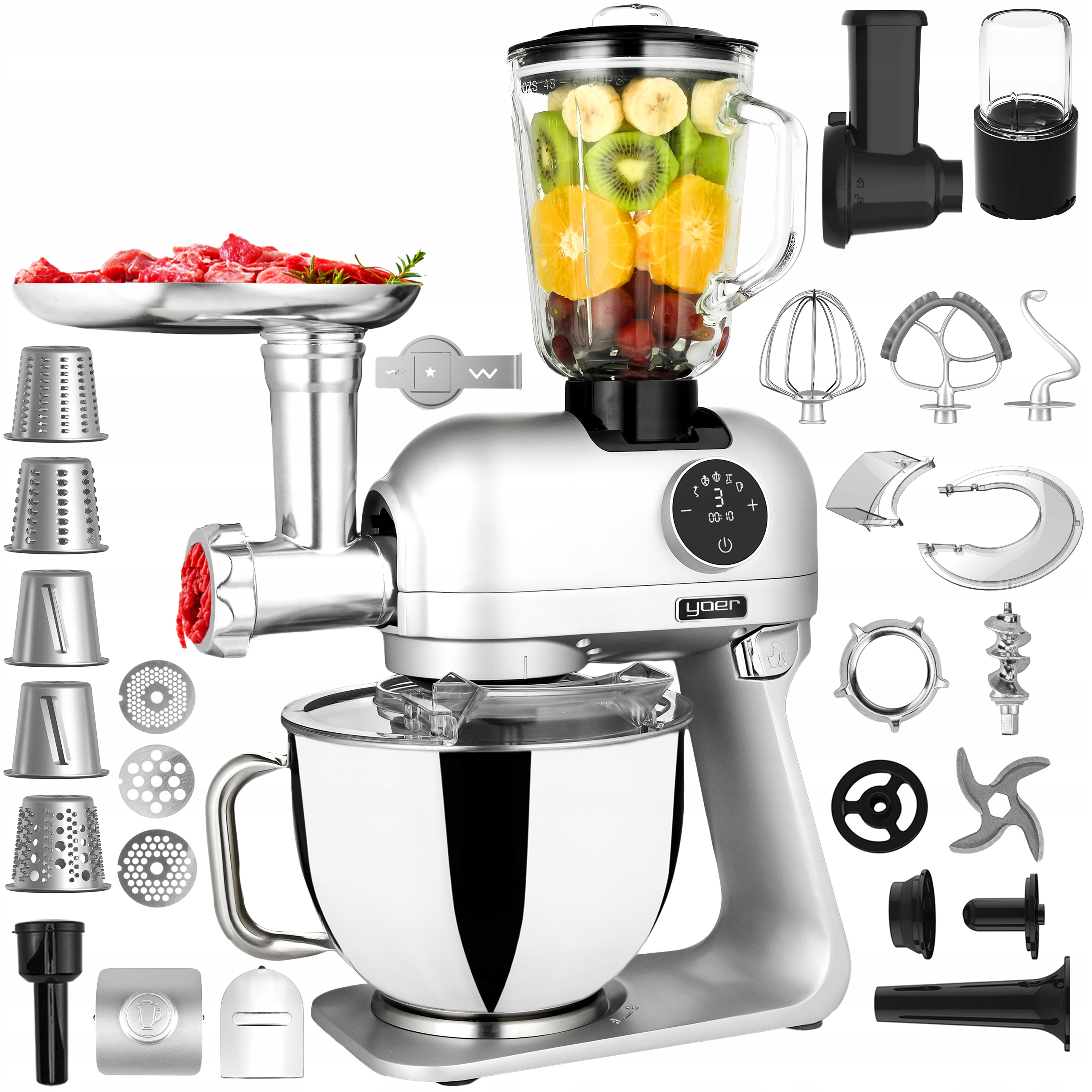 Robot kuchenny Planetarny Yoer Wielofunkcyjny 2200W misa 5,5L +39 Elementów