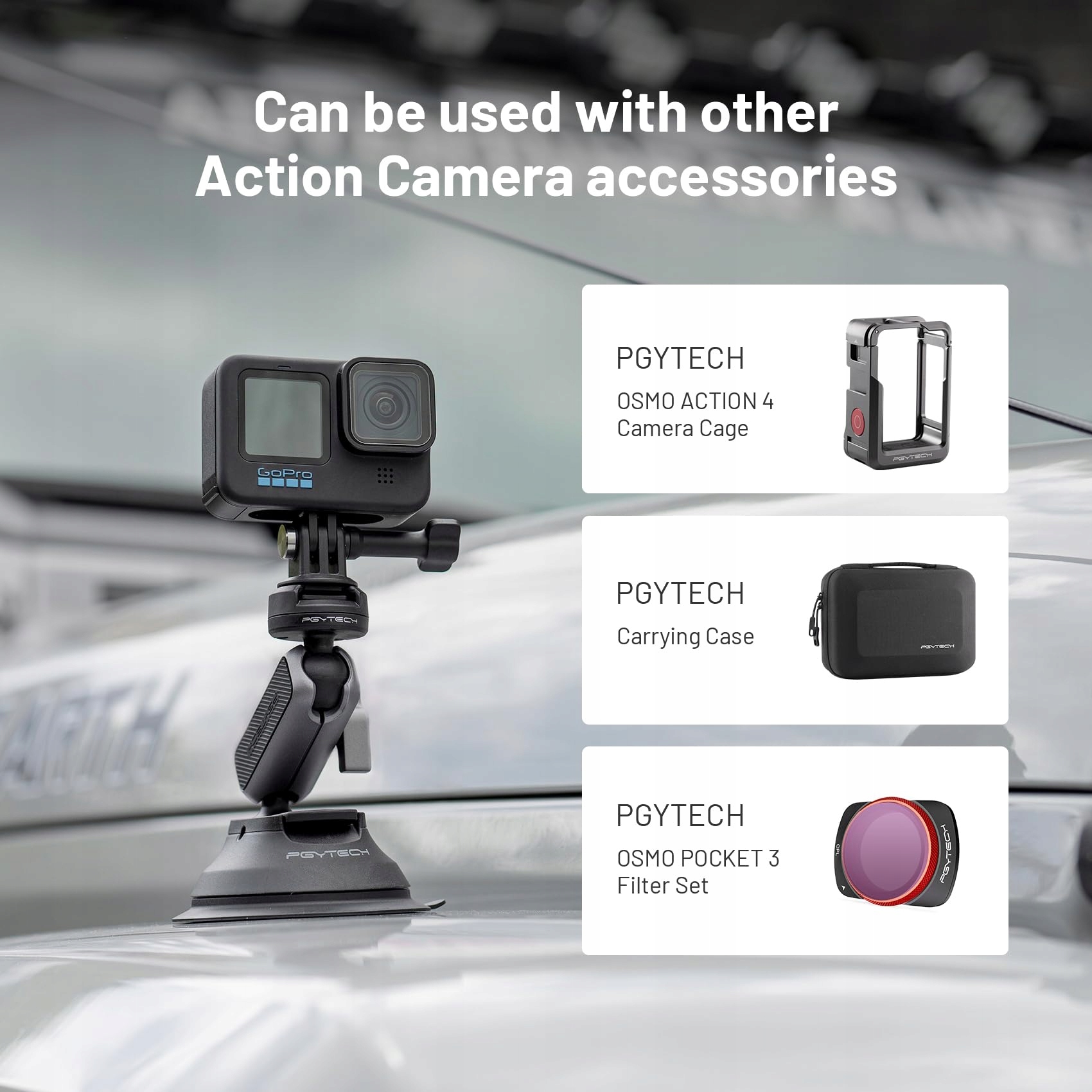 Uchwyt Samochodowy Przyssawka 360 Do Kamer Sportowych DJI GoPro PGYTECH — miniatura 6