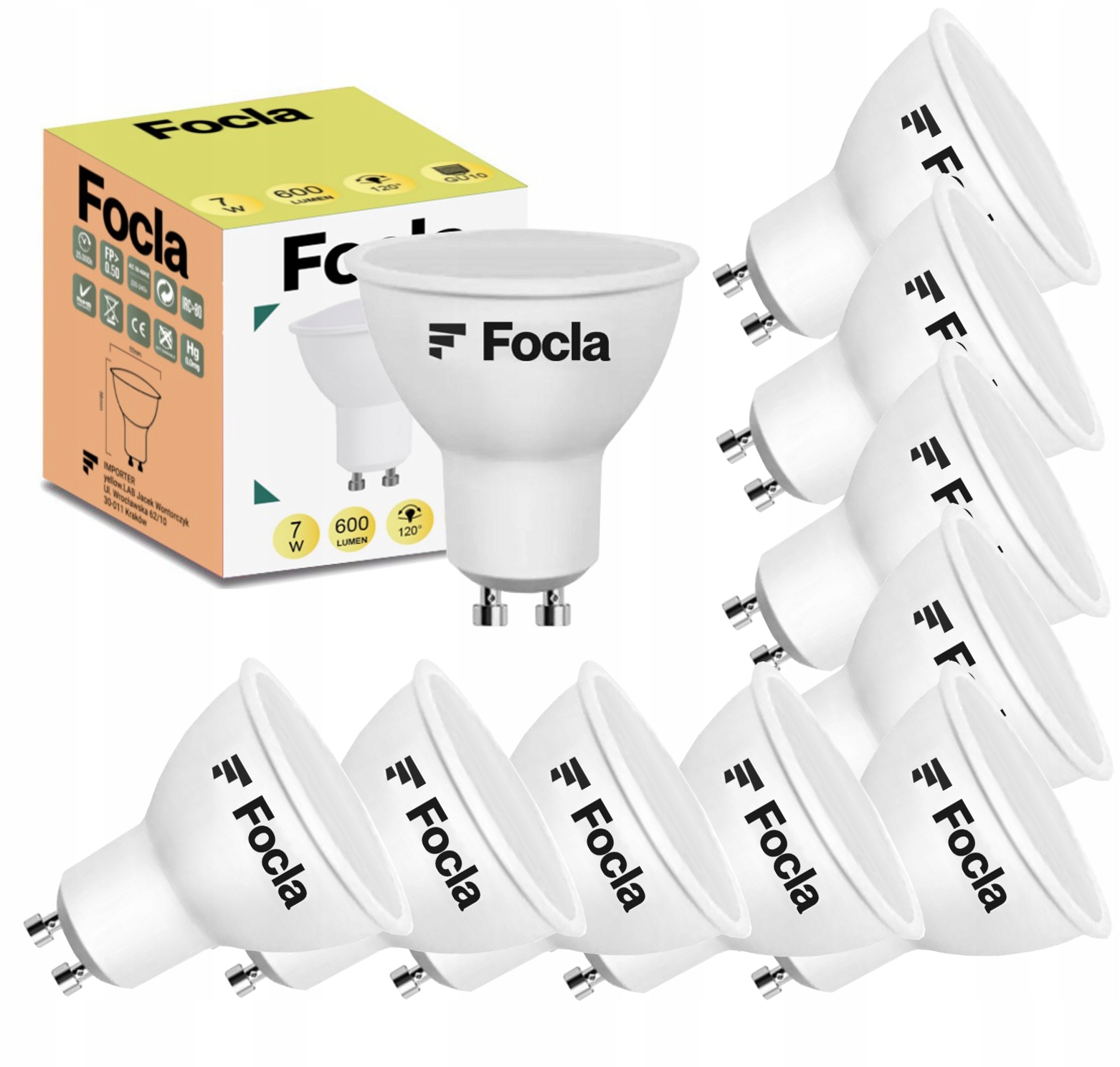 

10x Żarówka Led GU10 7W Biały Ciepły 3000K Smd