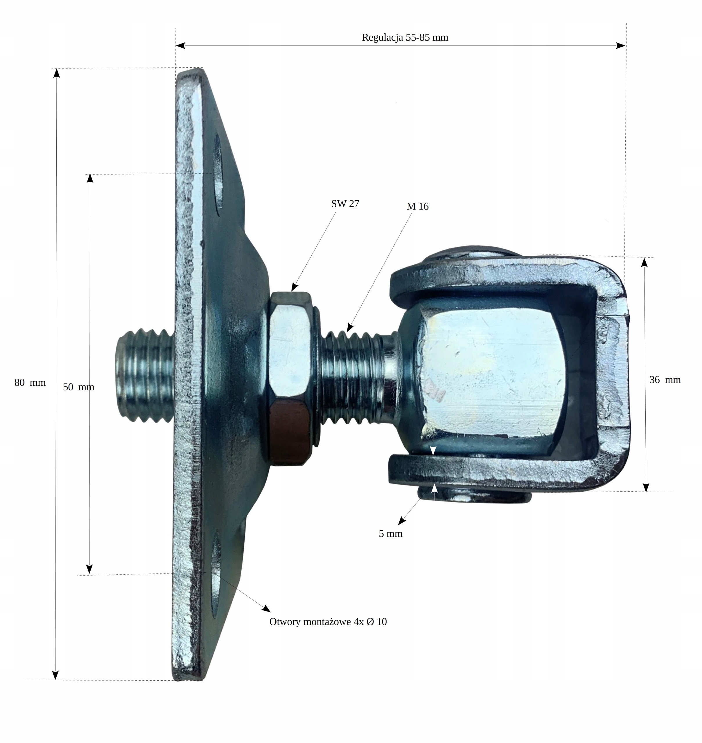 Zawias regulowany do bram furtek M16 Marka Metalstyl