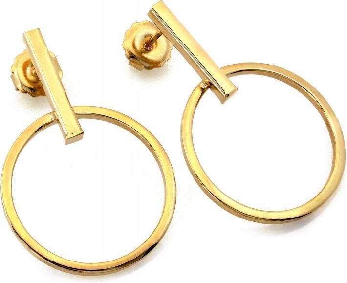 Stříbrné náušnice pozlacené závěsnými kroužky 925, pevné, módní kroužky na tyči