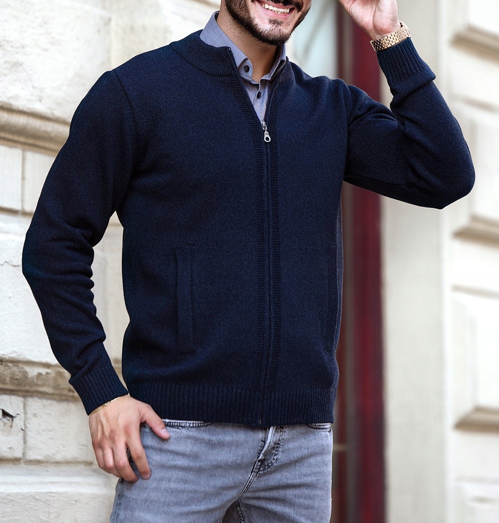 SWETER MĘSKI BAWEŁNIANY ROZPINANY - GRANATOWY 3XL