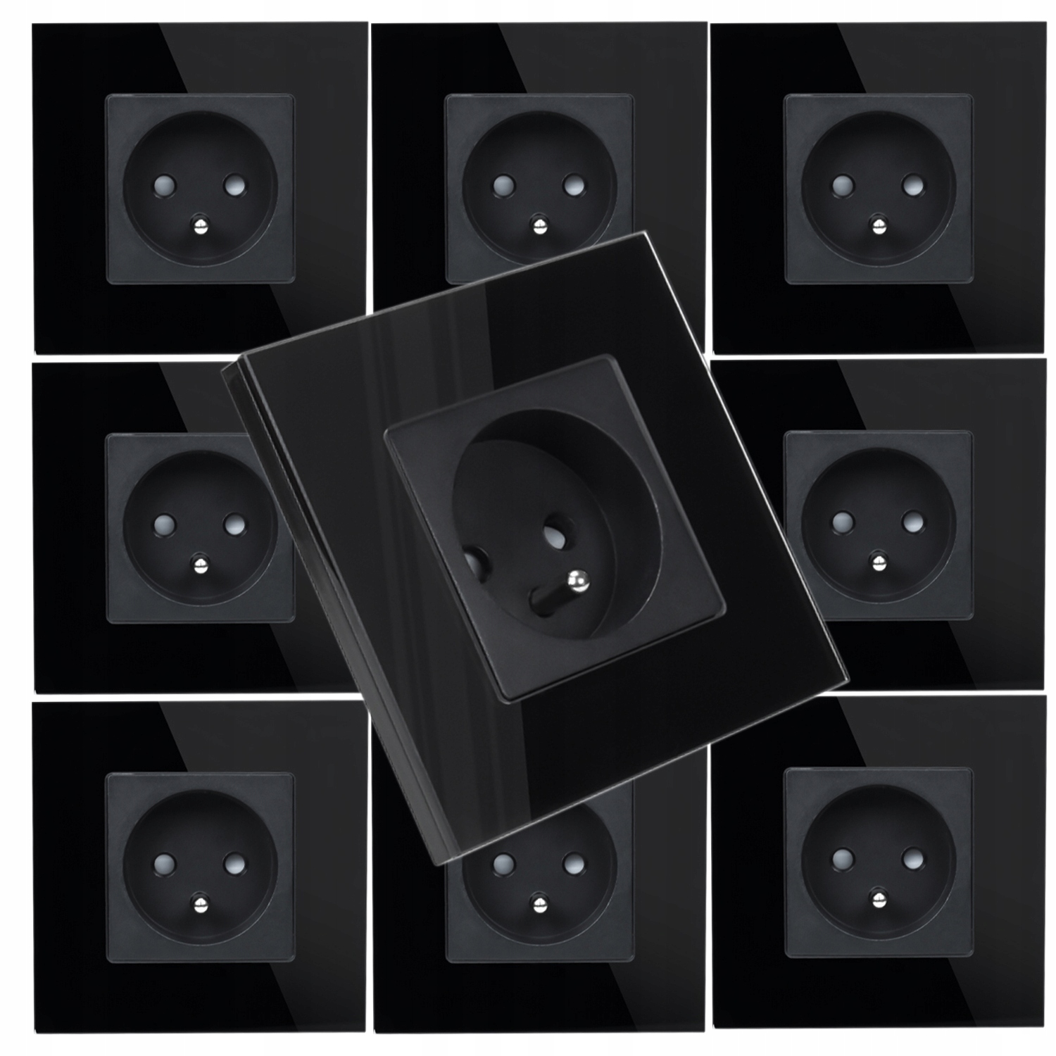 9 x Jednotlivá Elektrická Zásuvka Černá Skleněná S Uzemněním