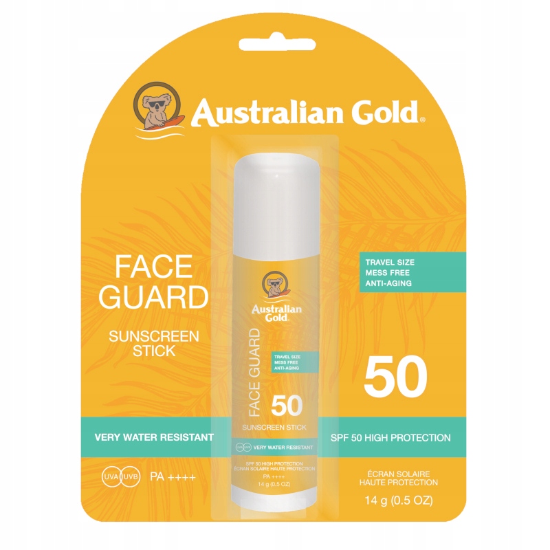 Australian Gold SPF50 Poręczny sztyft przeciwsłoneczny do twarzy 14g