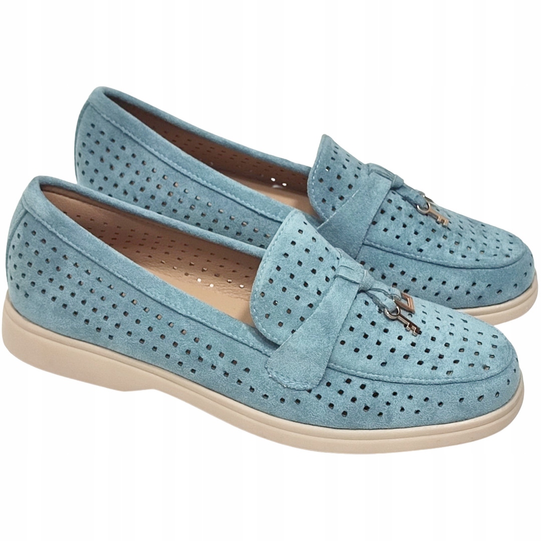 Mokasyny Damskie Ażurowe Miękki Zamsz Ekologiczny 39