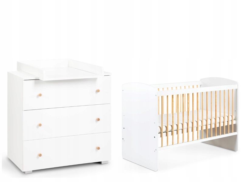 ZESTAW MEBLI DZIECIĘCYCH KOMODA ŁÓŻECZKO MATERAC