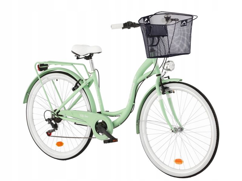 Rower miejski Indiana Moena S7B 28 cali damski Miętowy Koszyk