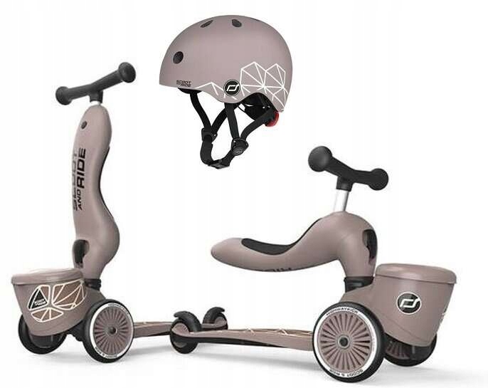 Zestaw Scootandride Kask Highwaykick1 2w1 Jeździk i Hulajnoga Brown Lines