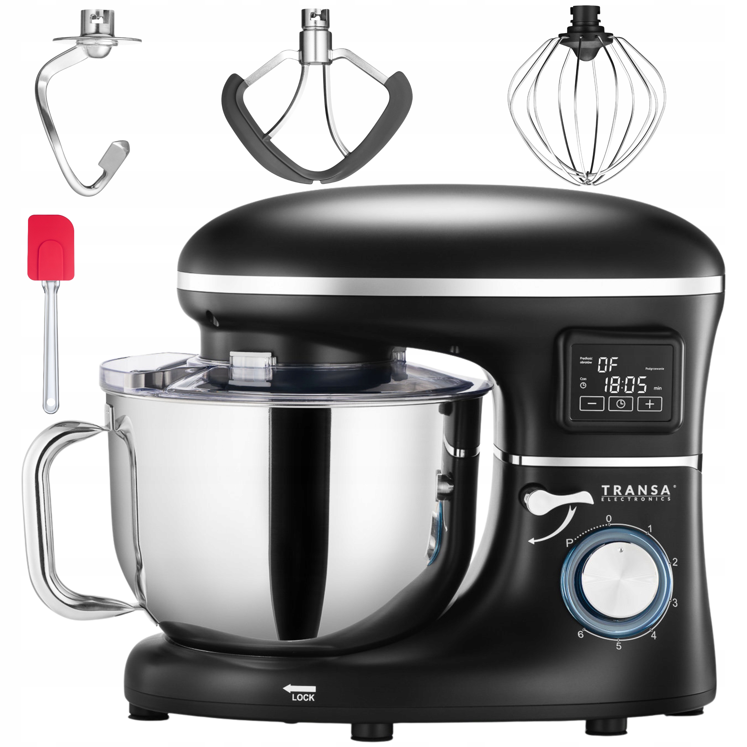 Robot planetarny z podgrzewaną misą Kuchenny Czarny Misa 6L Duża Moc 3000W