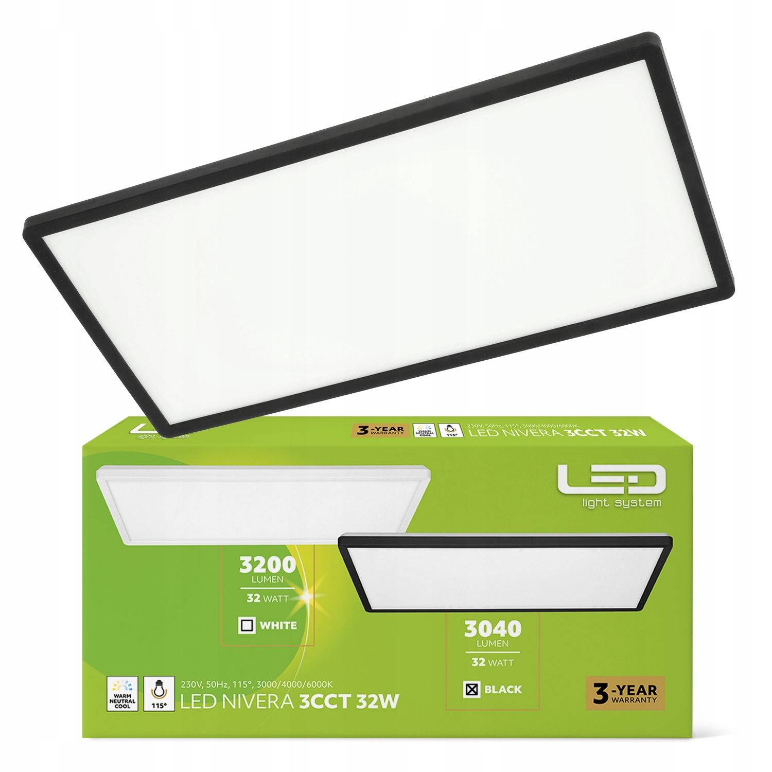 Stropní Svítidlo Led čtverec 32W Svítidlo černé IP54 hermetické silné do koupelny Lls