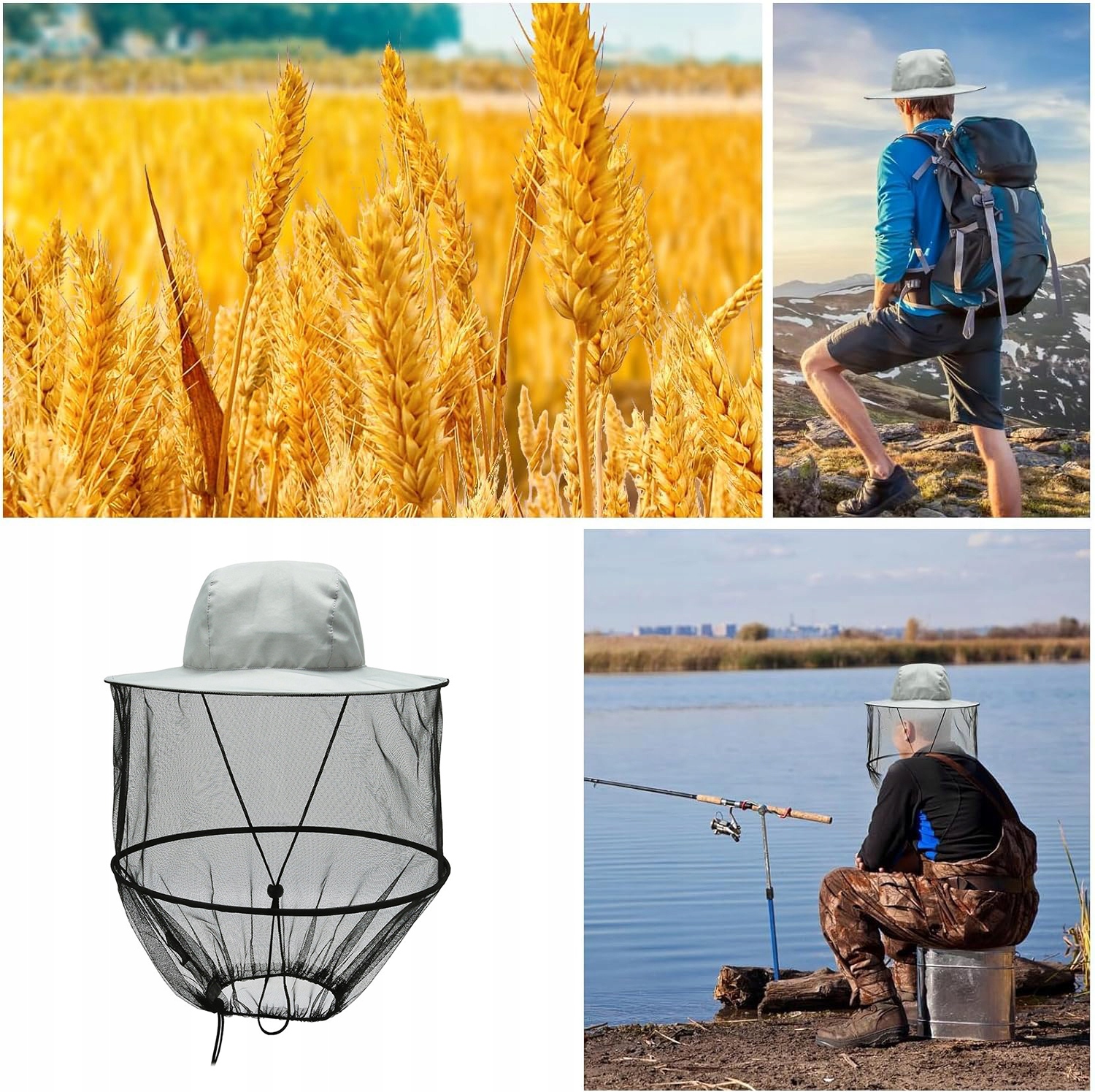 KAPELUSZ MOSKITIERA PRZECIW KOMAROM I MESZKOM -SZARY Model kapelusz wędkarski
