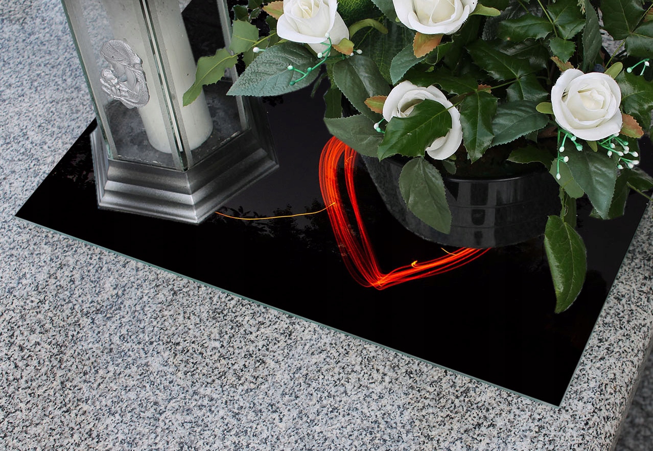 Podstawka szkło HARTOWANE pod ZNICZE na CMENTARZ wzór SERCE 52x40cm Materiał szkło hartowane