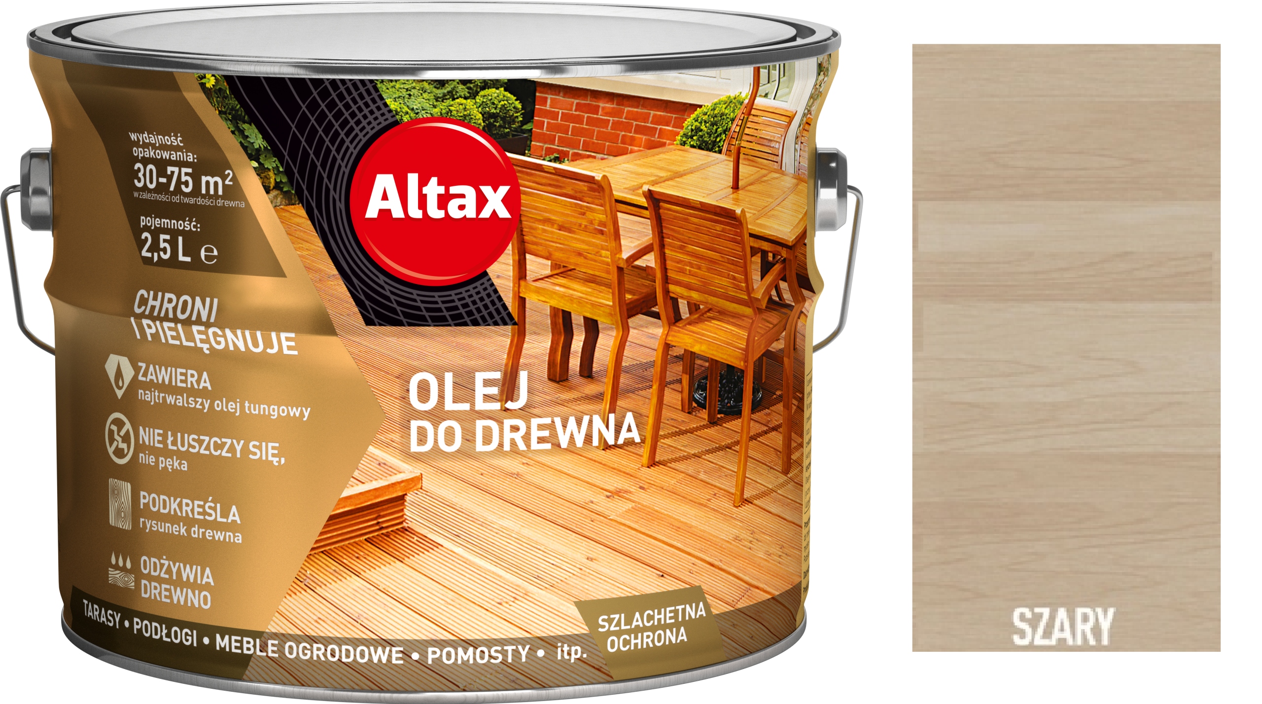 

Altax olej do drewna mebli tarasów 2,5L Szary