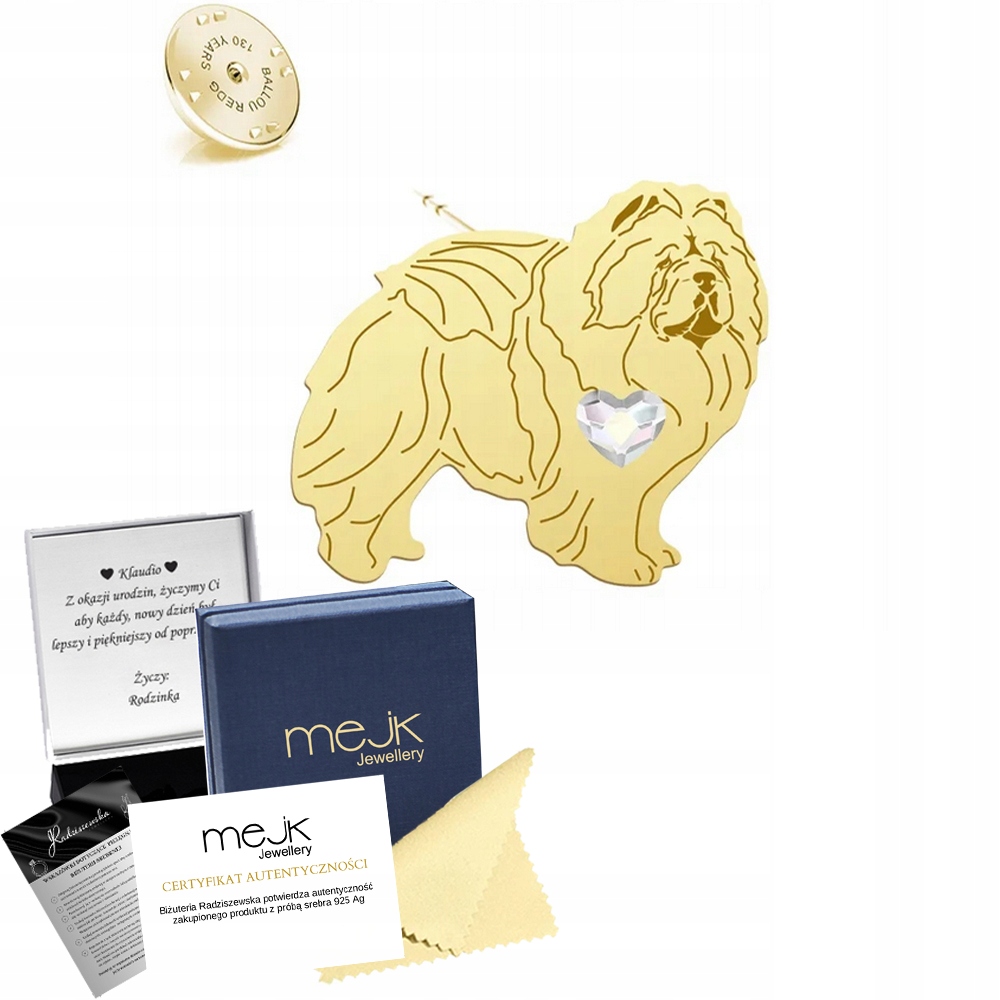 Odznak se psem Chow chow 925 Šperky Dárek Pin Dedikace Bonus