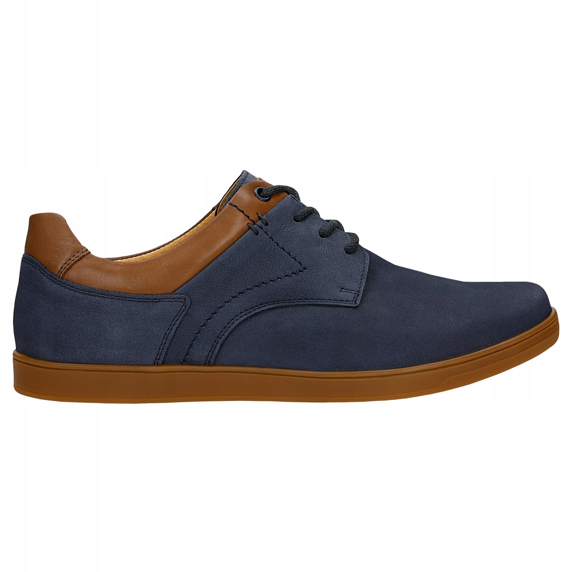 Tmavě modré pánské polobotky z nubuku s hnědými vložkami, velikost vel.