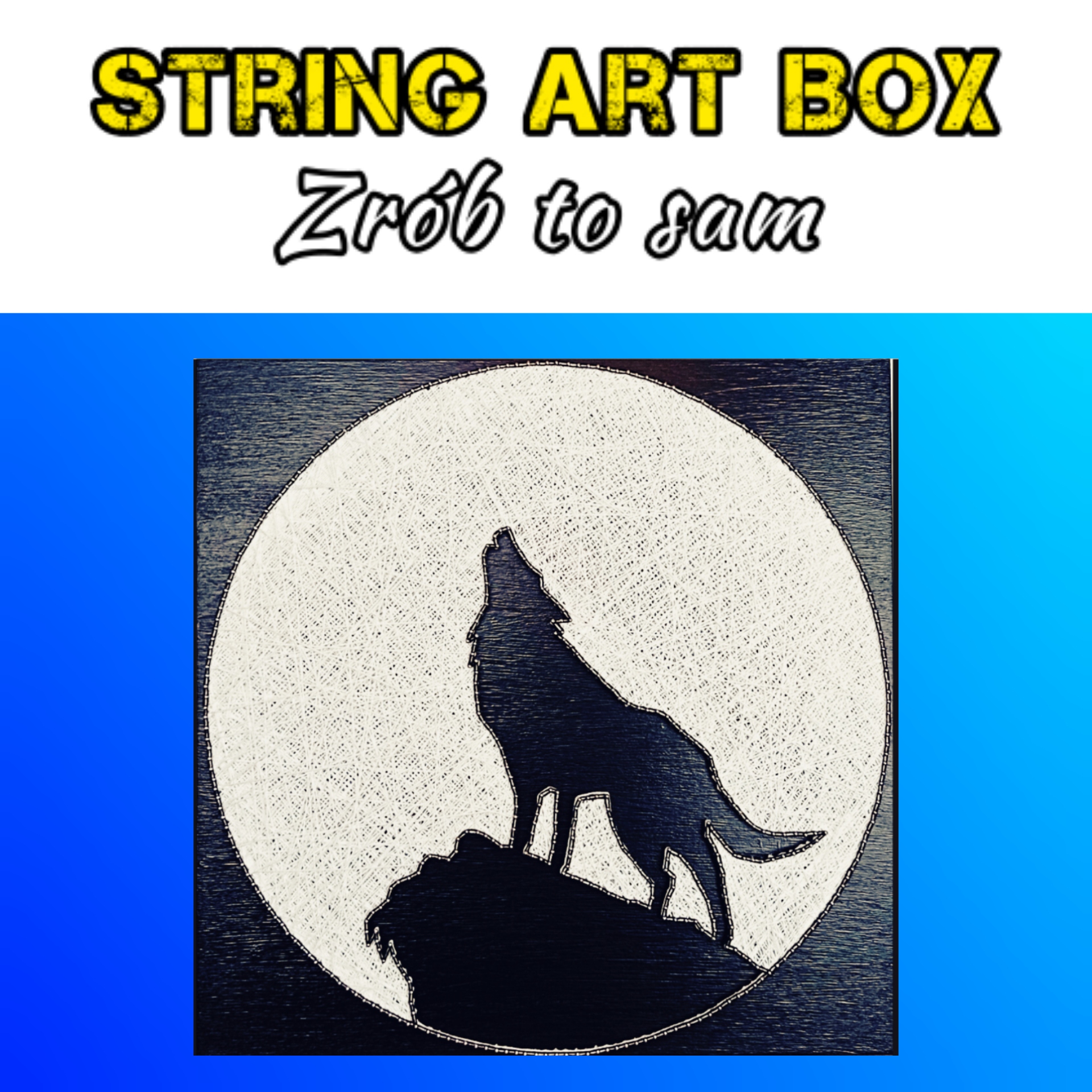 Sada String Art Diy Vlk na pozadí měsíce
