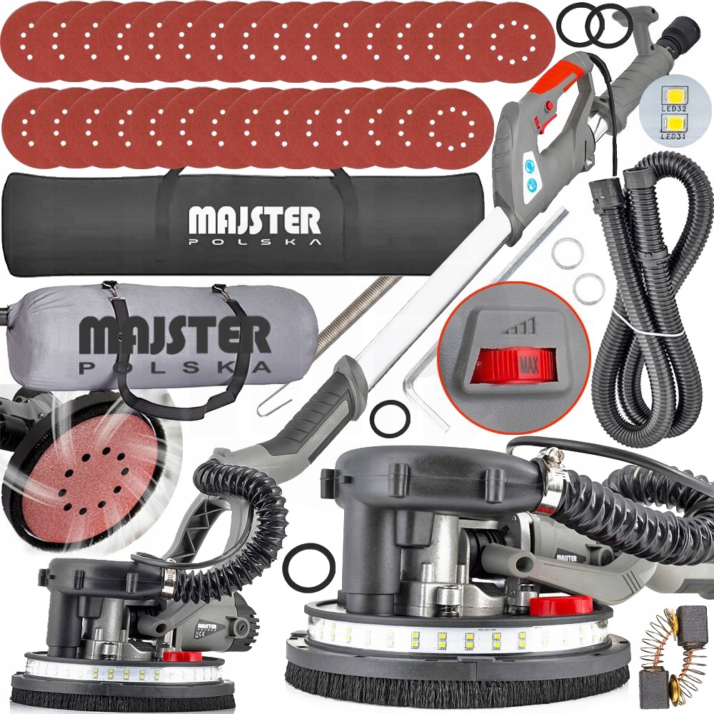 SZLIFIERKA ŻYRAFA DO GIPSU GŁADZI TYNKU ŚCIAN TYNKÓW LED TORBA Papier 2000W