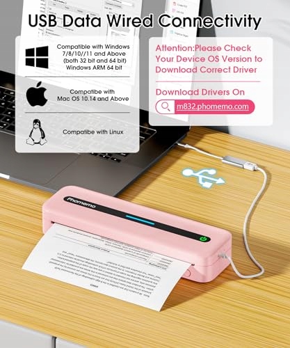 PHOMEMO Mobilna Drukarka A4 Bluetooth Z Torbą i Papierem Różowa — miniatura 8