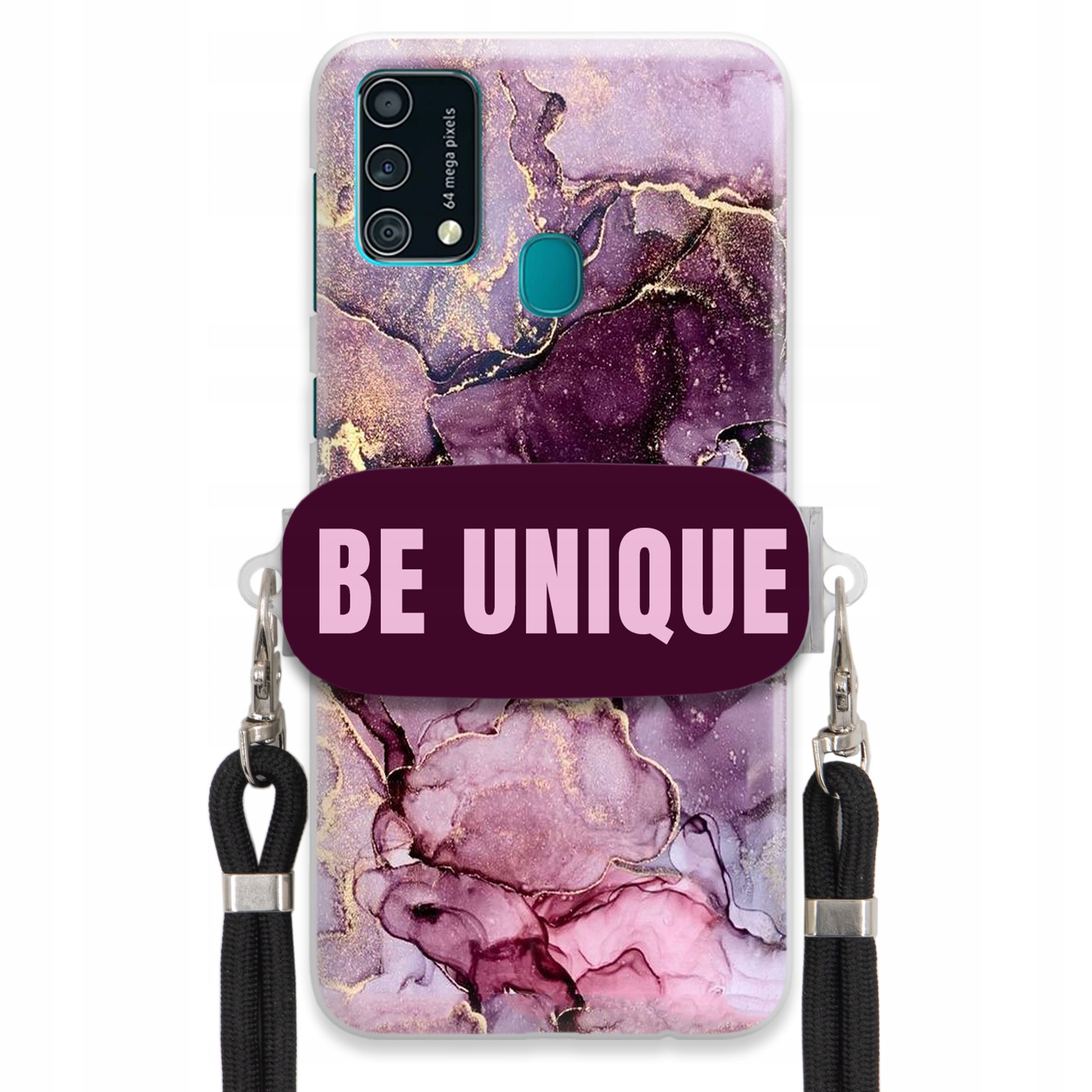 Prémiové puzdro pre Samsung F41 Case držiak na šnúrku Čierny fialový mramor