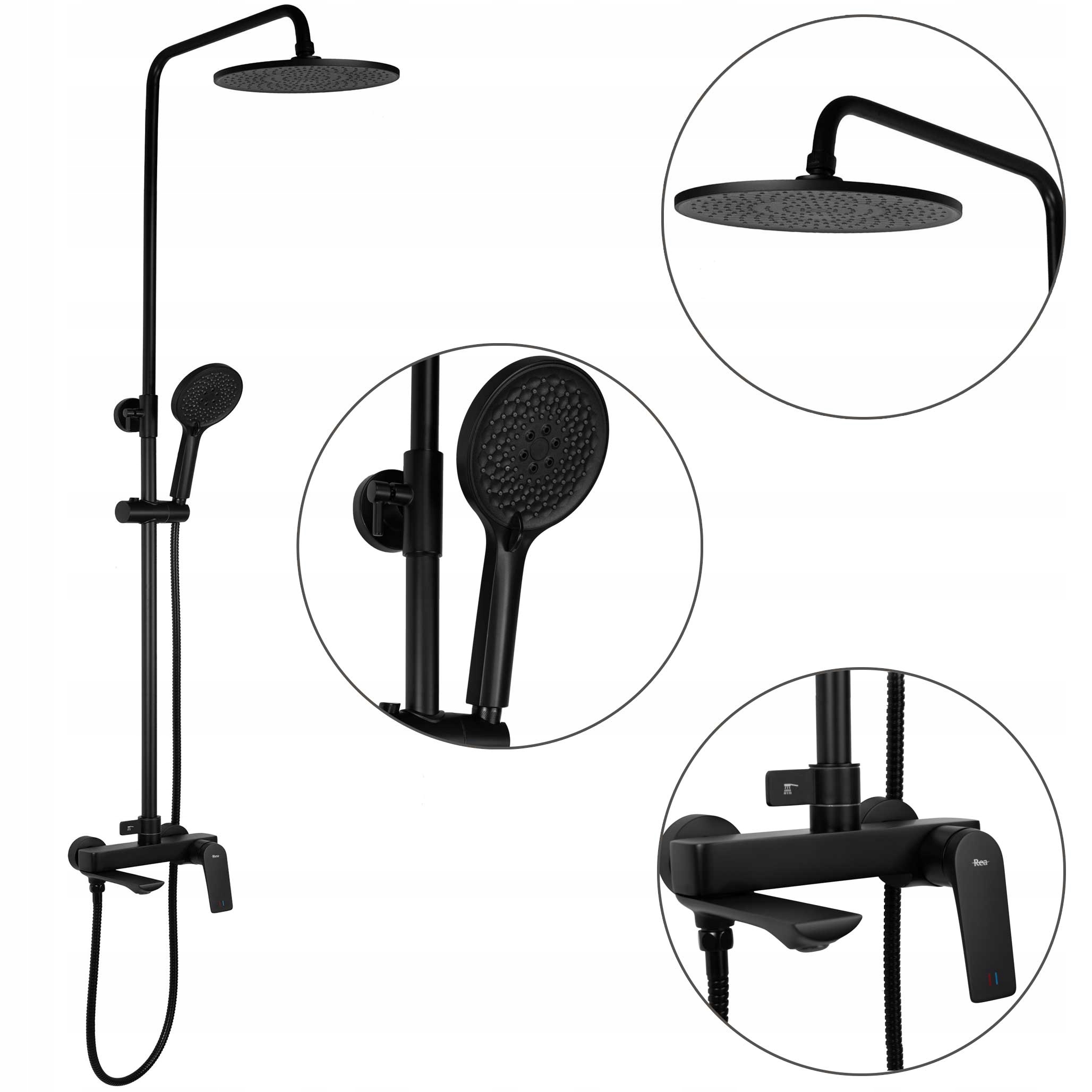 Nástenná sprchová súprava čierna Rea Avalon Sprchový výtok