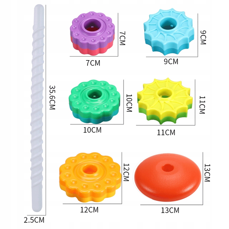 ZAKRĘCONA PIRAMIDA WIEŻA TĘCZOWA ZABAWKA SENSORYCZNA EDUKACYJNA SORTER 41CM Materiał plastik