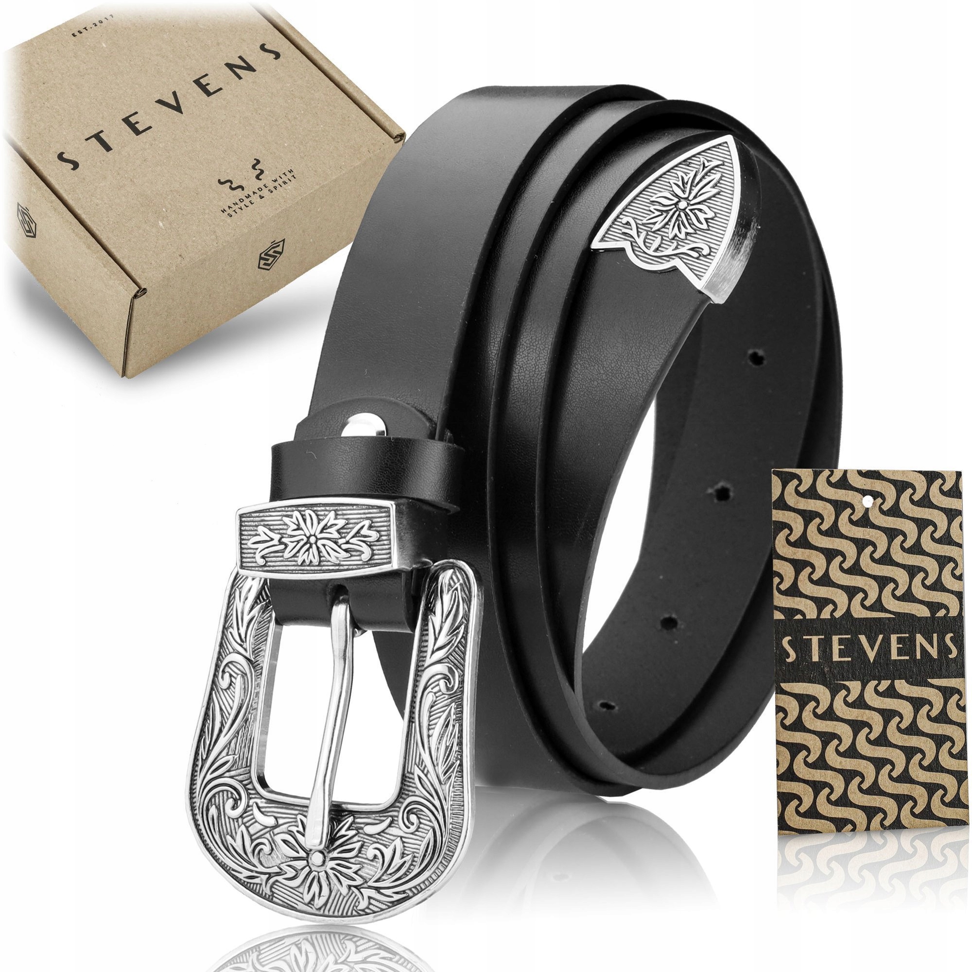 

Stevens Pasek Damski Skórzany Retro Vintage Czarny