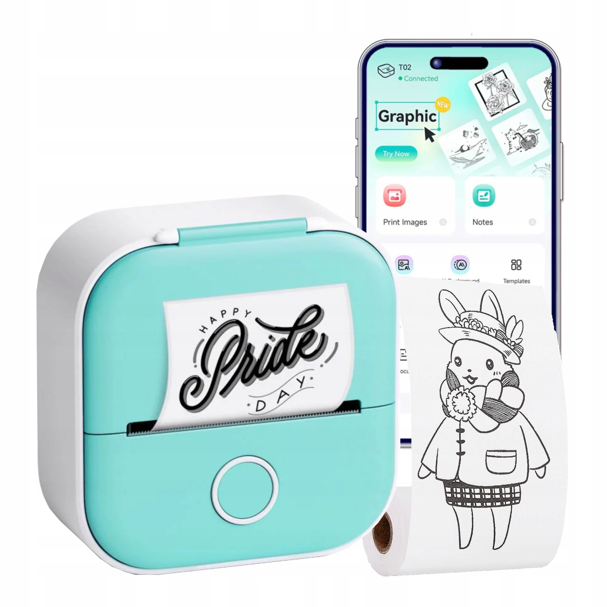 Phomemo T02 mini drukarka termiczna naklejek notatek etykiety samoprzylepne